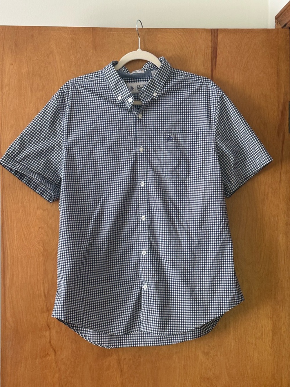 Original Penguin Navy and White Gingham Short-Sleeve Button-Down